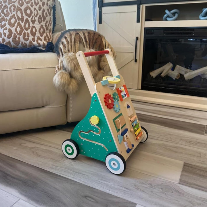 Asweets Lauflernwagen Baby, Montessori Holzspielzeug Baby Walker mit Spiegel und Activity Center, Mu