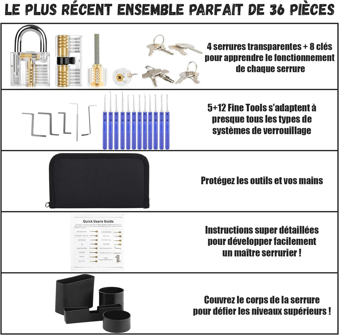 Diyife 36 Stück Lockpicking Set, [Schwierigkeit Upgrade] Dietrich Set mit 4 Transparente Schlösser u