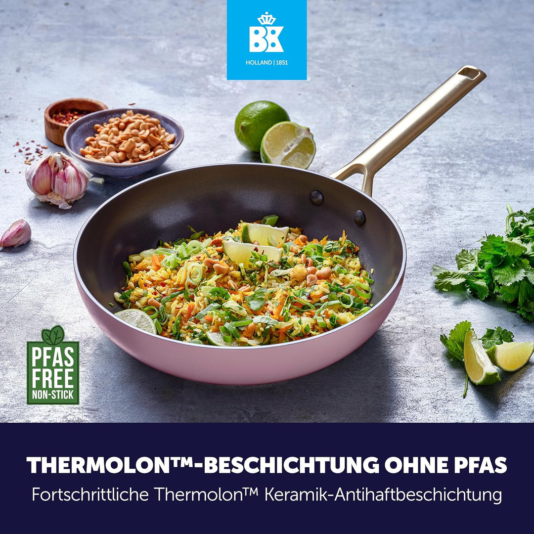 BK Sublime Keramik-Antihaft-Wok 28 cm/3,69, PFAS-frei, Induktion, Goldene Edelstahlgriffe, Backofenf