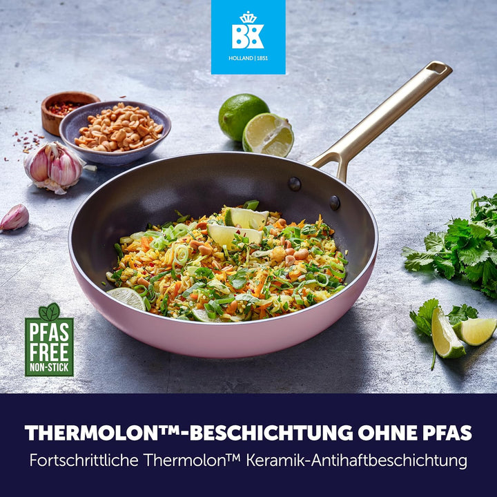 BK Sublime Keramik-Antihaft-Wok 28 cm/3,69, PFAS-frei, Induktion, Goldene Edelstahlgriffe, Backofenf