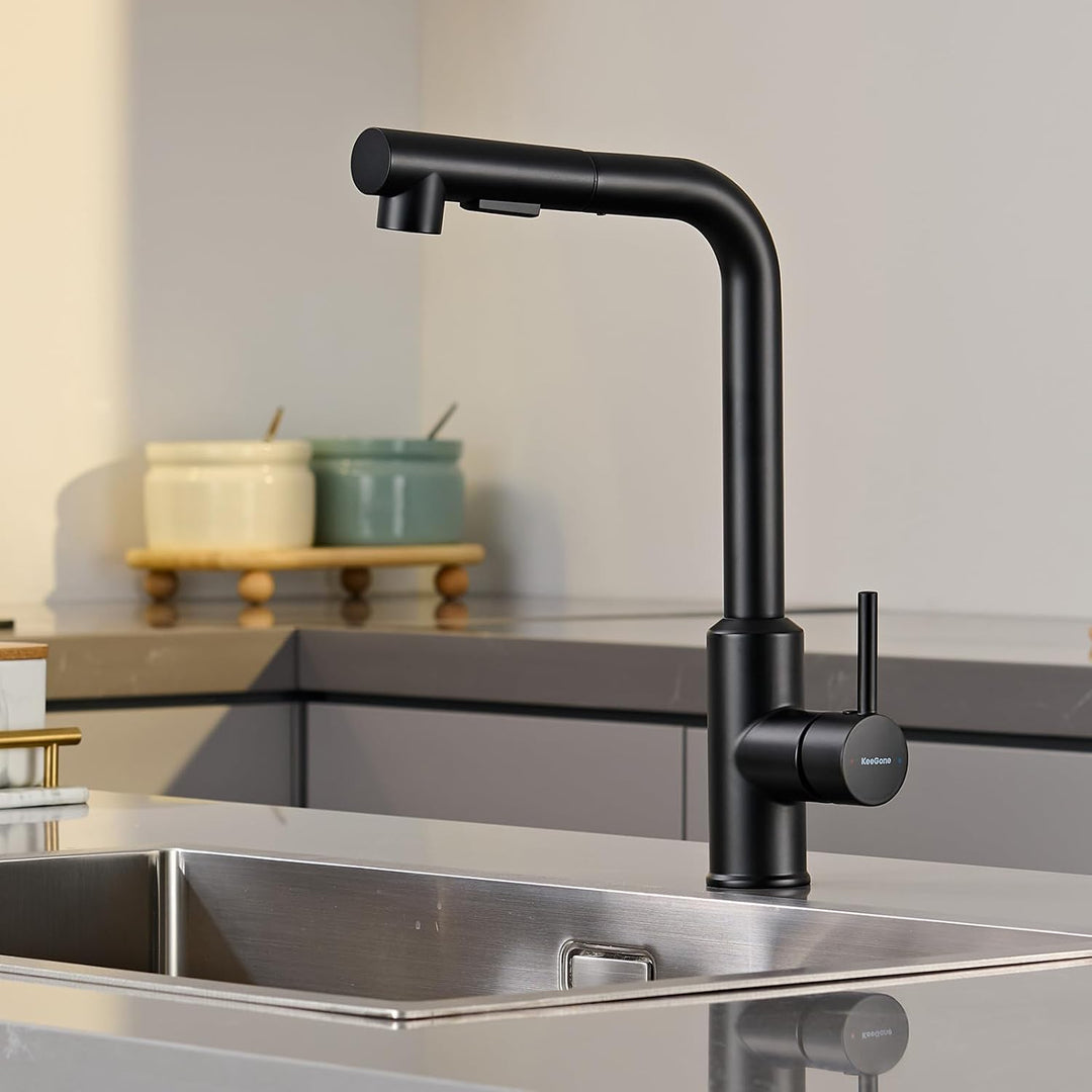 Wasserhahn Küche, Küchenarmatur mit Brause Ausziehbar Schwarz, Schwarz