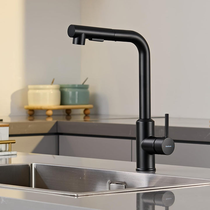 Wasserhahn Küche, Küchenarmatur mit Brause Ausziehbar Schwarz, Schwarz