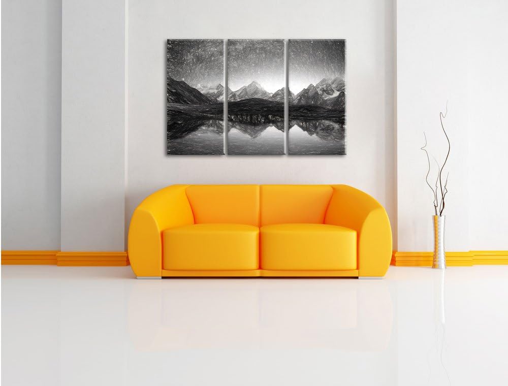 Pixxprint Sternenhimmel über dem Gebirge / 3-Teilig/Gesamtmass 120cm Leinwandbild bespannt auf Holzr