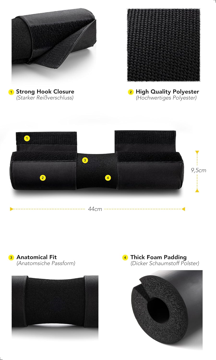 Fitgriff® Langhantel Polster, Hip Thrust Pad mit Klettverschluss - Hantel Nackenpolster - Polsterung