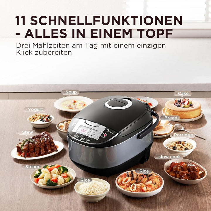 Midea Multifunktionaler Reiskocher mit Dampfgarer (10 Tassen, 1,8 Liter) 11 Multikocher-Funktionen,