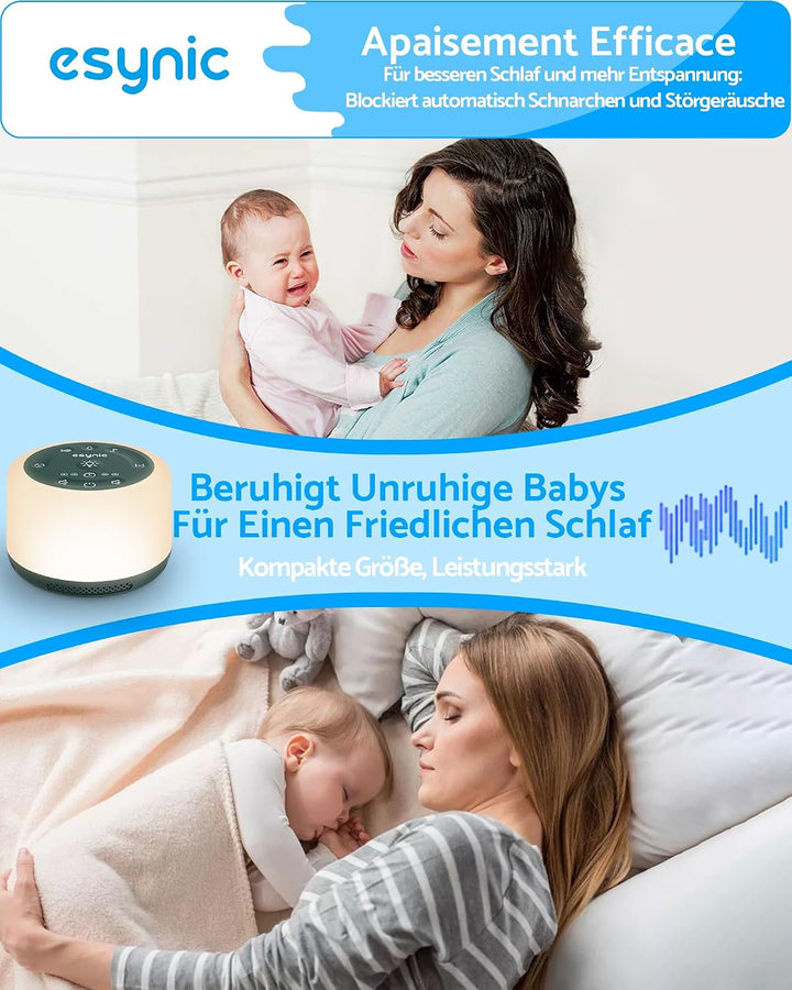 eSynic White Noise Machine–30 Klangoptionen, Schlafhilfe & Meditationshilfe, 7 LED-Farblichter, Atem