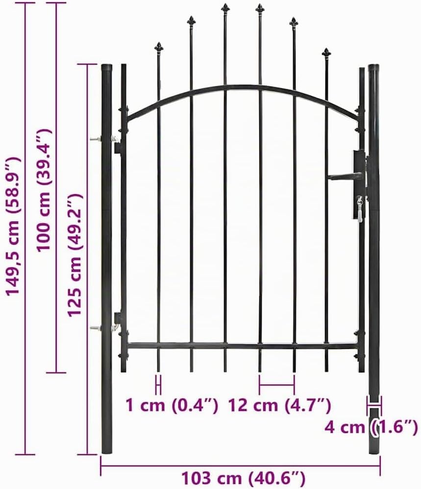 vidaXL Gartentor mit Gewölbter Spitze Metalltor Zauntor Gartentür Zauntür Hoftor Hoftür Tor Pforte G