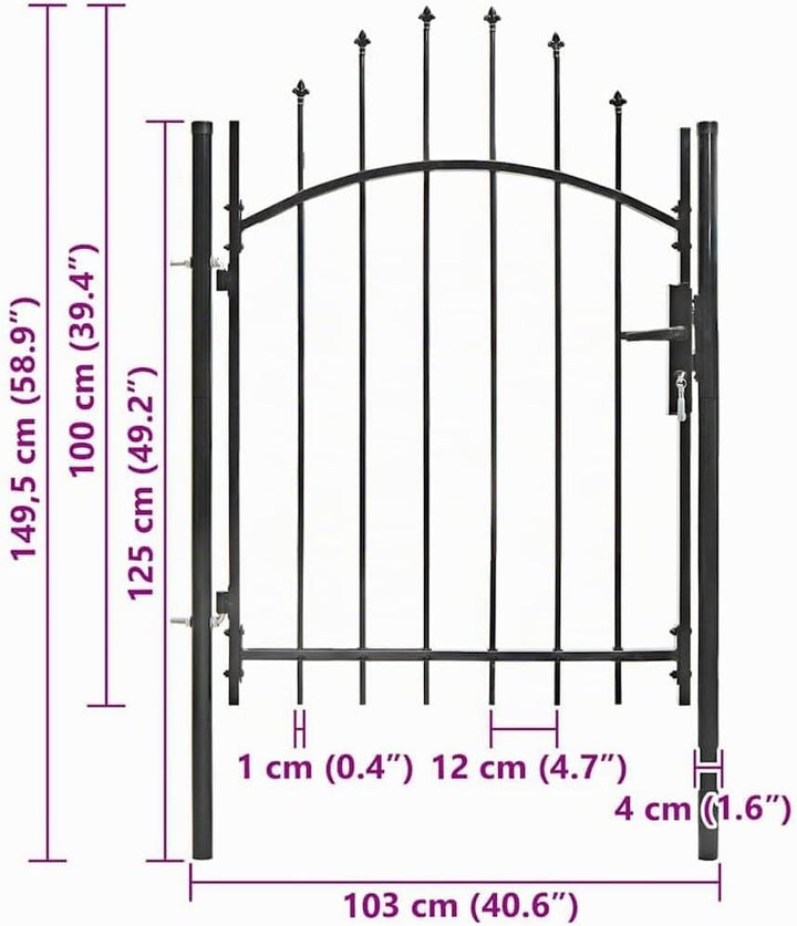 vidaXL Gartentor mit Gewölbter Spitze Metalltor Zauntor Gartentür Zauntür Hoftor Hoftür Tor Pforte G