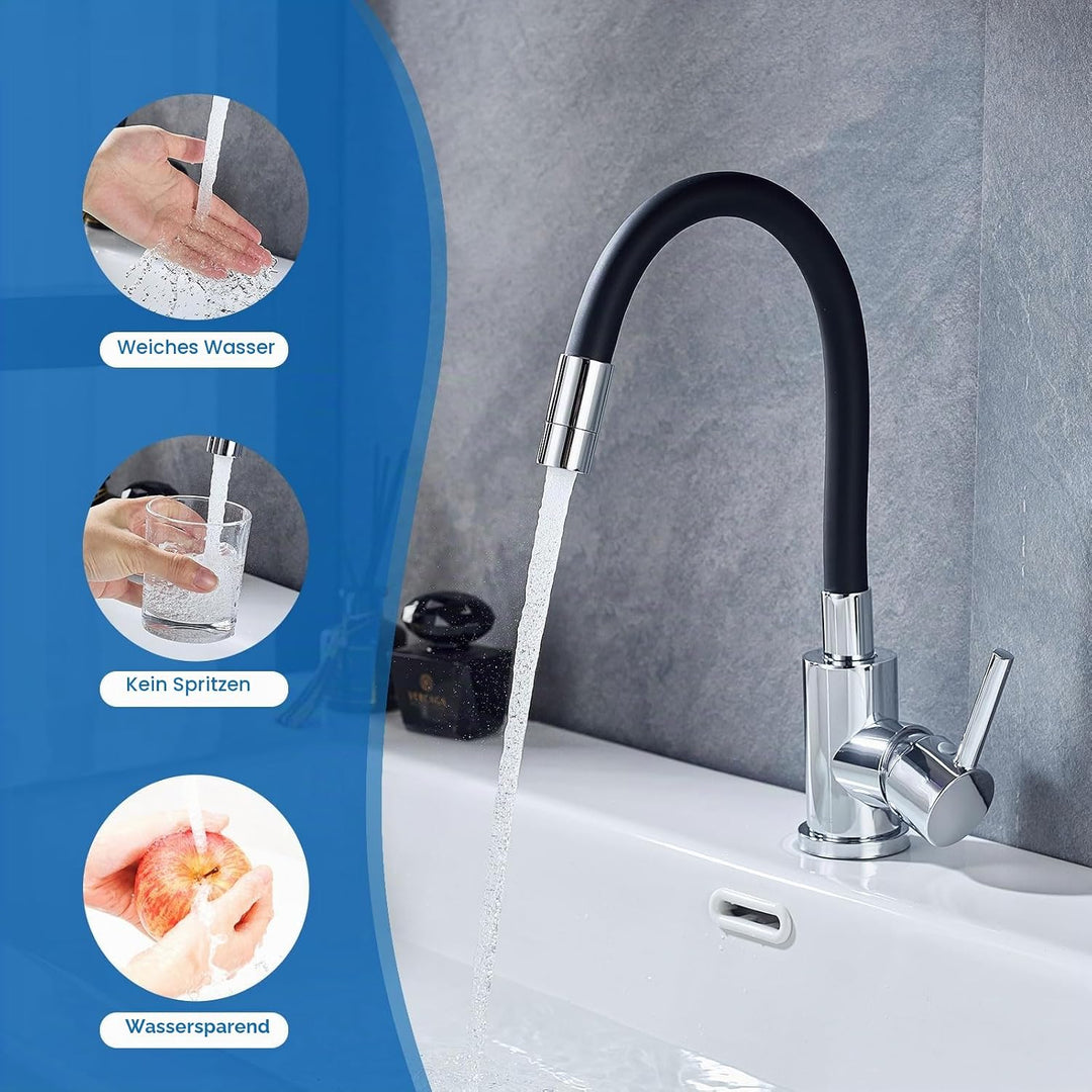 Wasserhahn Bad Mit 2 Wasserstrahlarten,Waschtischarmatur Aus Sicherer Silikonschlauch,360° drehbare,