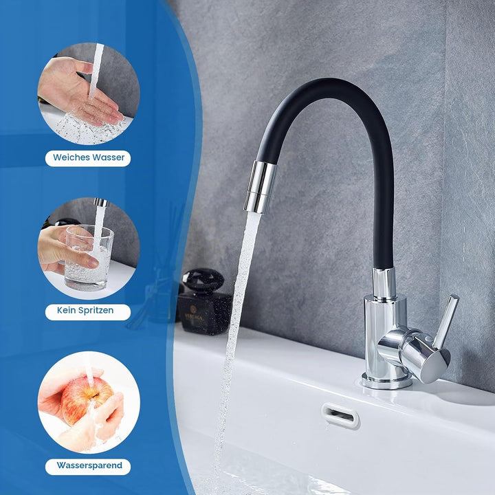 Wasserhahn Bad Mit 2 Wasserstrahlarten,Waschtischarmatur Aus Sicherer Silikonschlauch,360° drehbare,