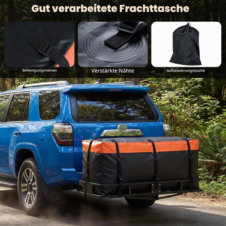 FANTASK 455 L Heckbox für Anhängerkupplung, 146 x 61 x 51 cm, Softshell-Heckträger wasserdicht &amp; fal