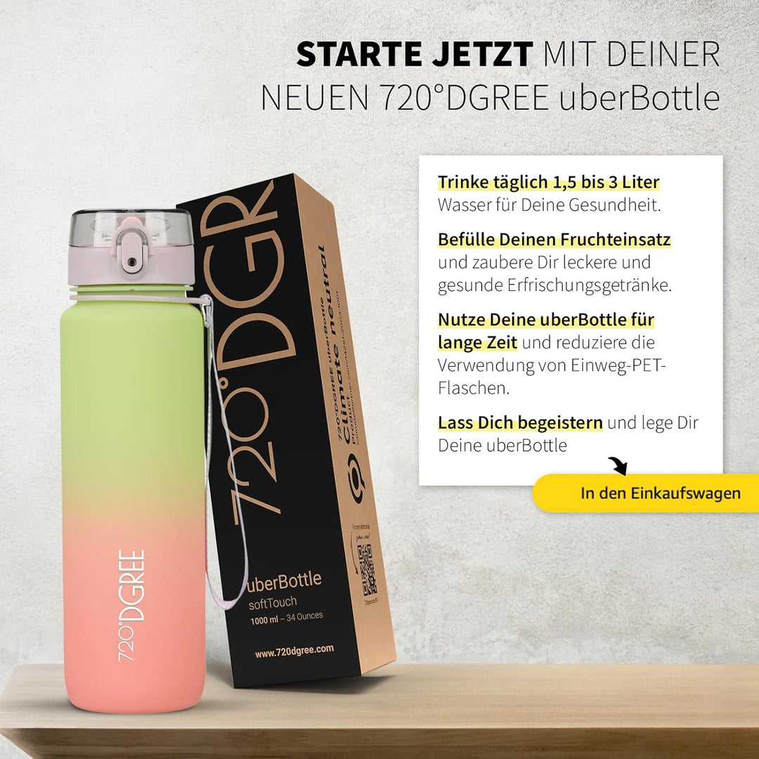 720°DGREE Trinkflasche “uberBottle“ +Sieb - 350ml, 500ml, 650ml, 1000ml, 1,5l, 2l - BPA-Frei - Wasse