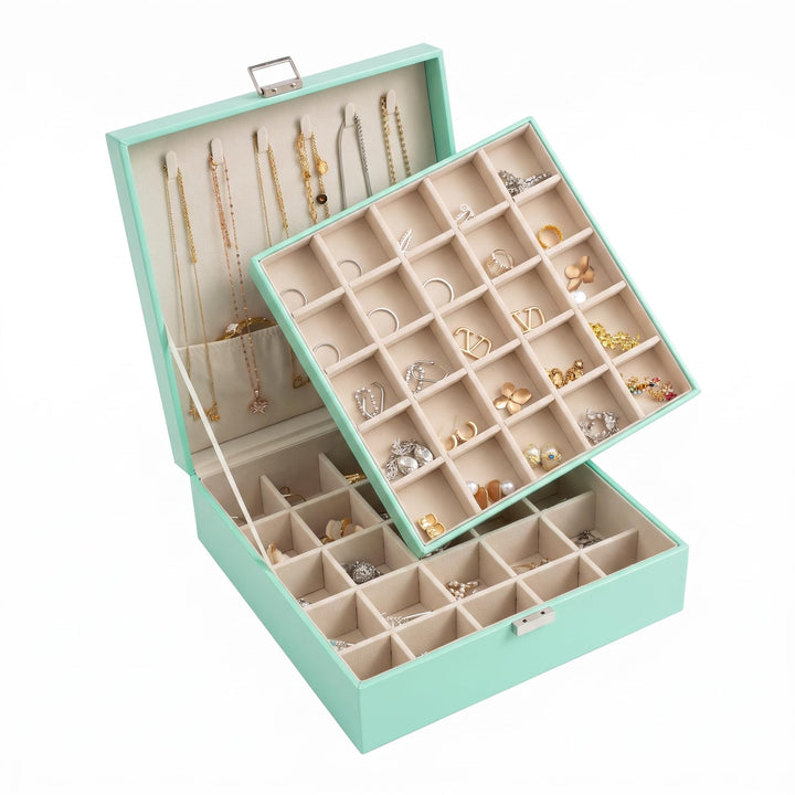 Frebeauty Ohrring-Organizer, klassische Schmuckschatulle mit 50 Fächern, doppellagig, mit 6 Haken fü