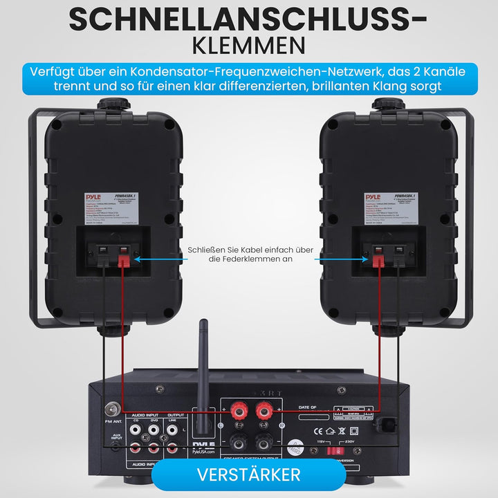 Pyle Lautsprecher Set Outdoor Indoor – 300W 4” 2-Wege Boxen wasserdicht Full Range Stereo Sound, Wet