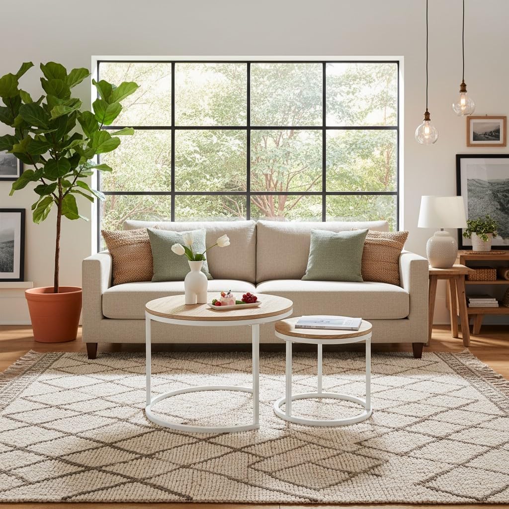 buybyroom 2er-Set verschachtelbare Couchtische im skandinavischen Stil - Runde Wohnzimmertische - 60