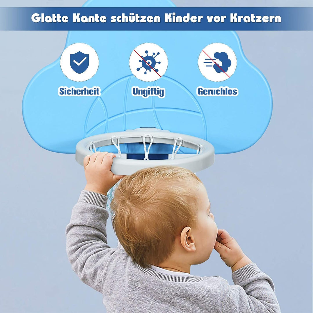 COSTWAY 3 in 1 Kinder Spielplatz, höhenverstellbarer Basketballkorb & Fussballtor & Golf, Basketball