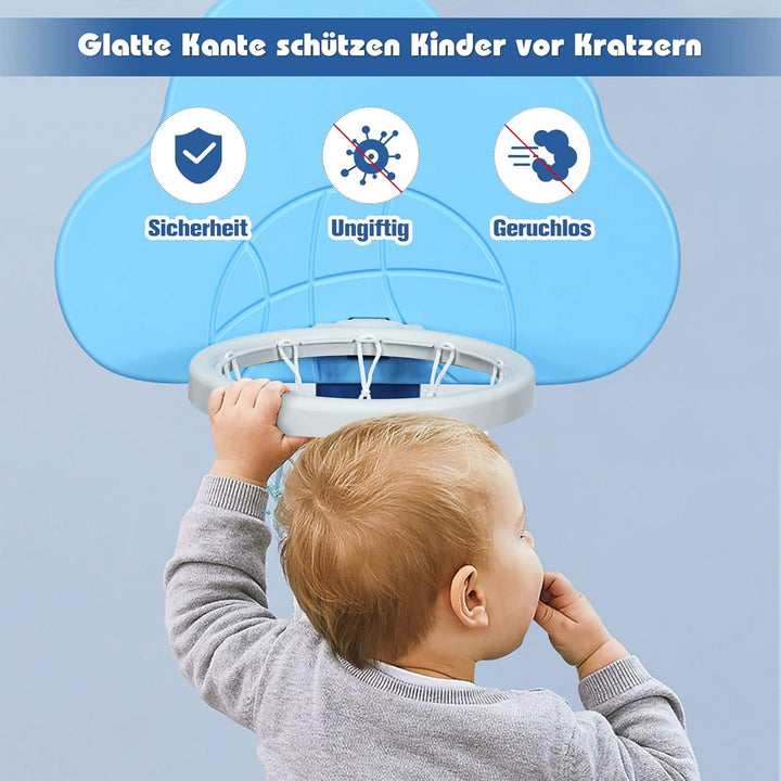 COSTWAY 3 in 1 Kinder Spielplatz, höhenverstellbarer Basketballkorb & Fussballtor & Golf, Basketball