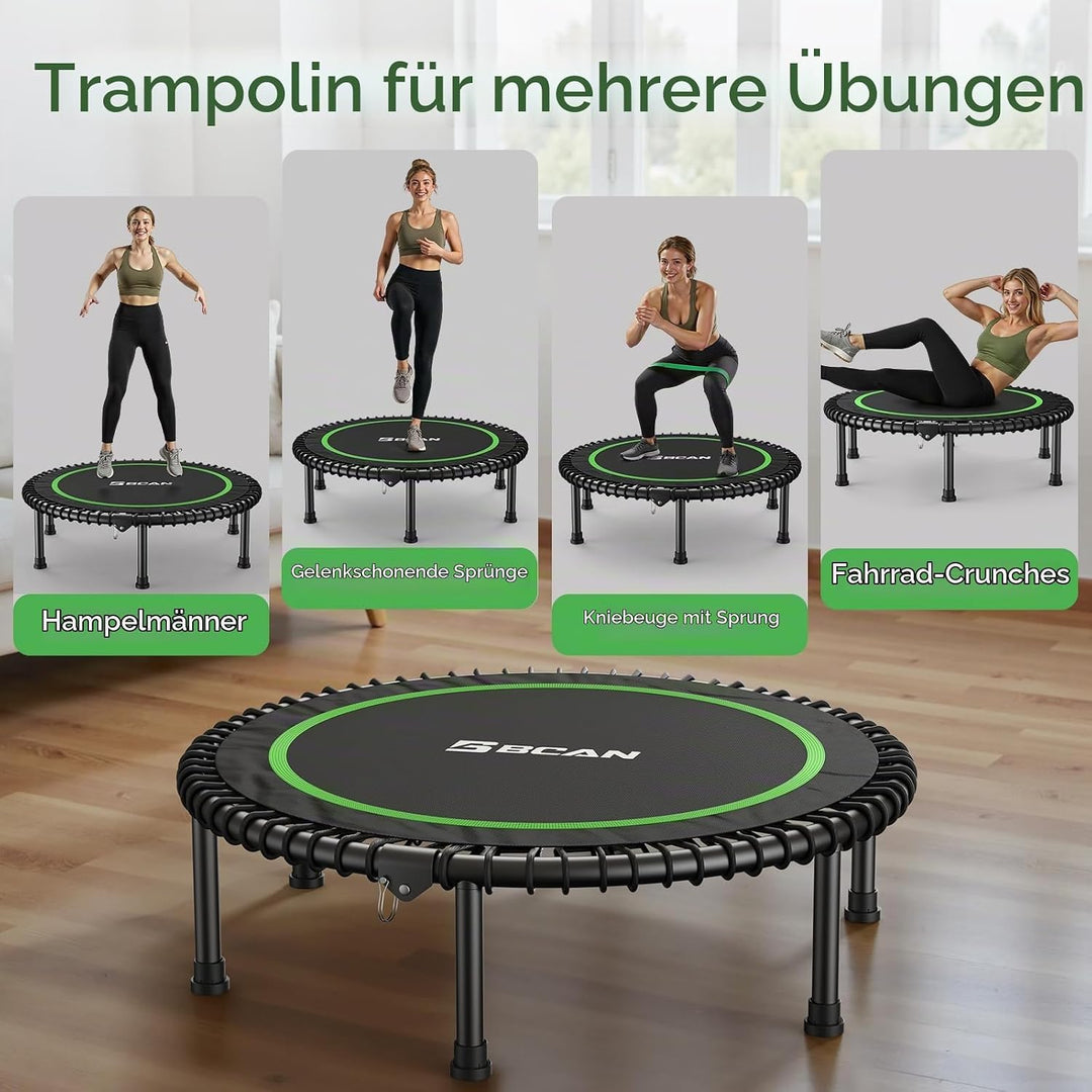 BCAN 204 kg Faltbares Mini-Trampolin, 102 cm Fitness-Trampolin für Erwachsene mit robusten Gummiseil