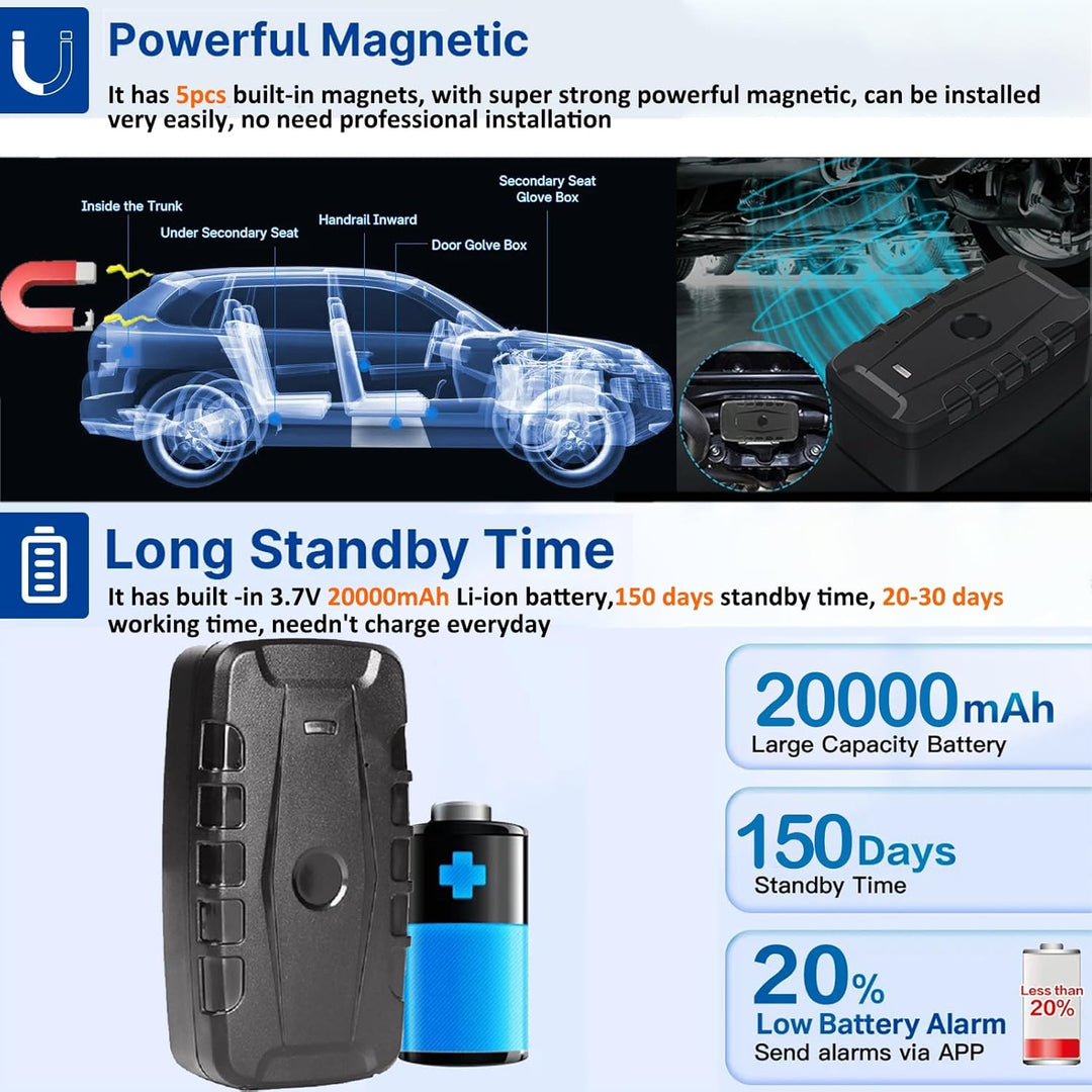 WInnes 4G GPS Tracker Auto Ohne ABO, 20000mAh GPS Ortungsgerät mit 240 Tage Standby, Echtzeit Tracki