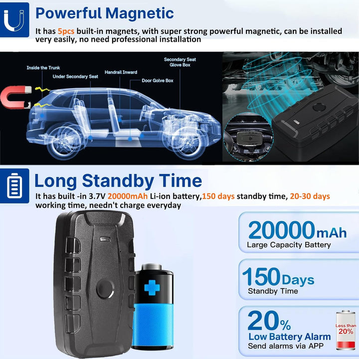 WInnes 4G GPS Tracker Auto Ohne ABO, 20000mAh GPS Ortungsgerät mit 240 Tage Standby, Echtzeit Tracki