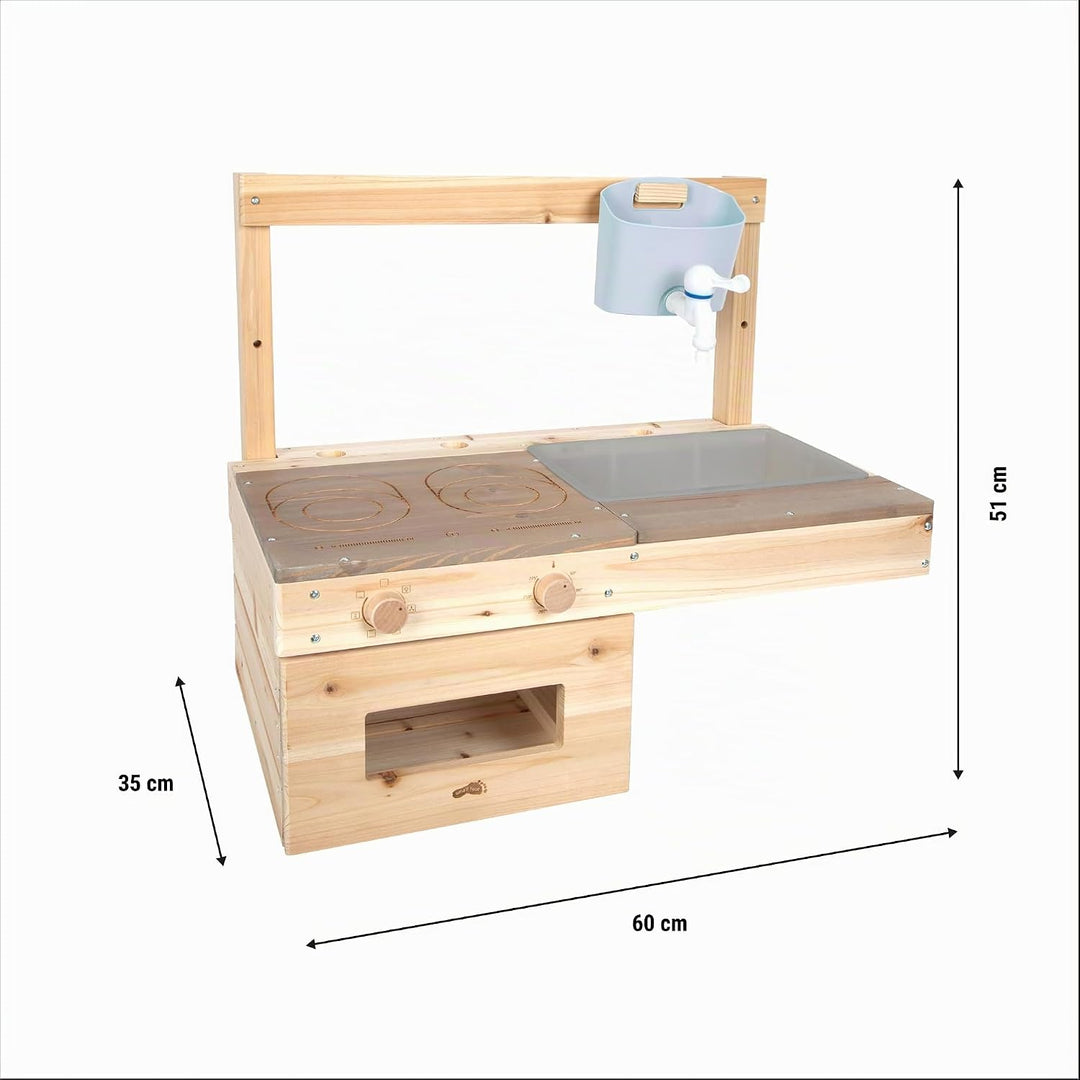 small Foot Matschküche zum Hängen, kompakte Holz-Spielküche mit Kochfeld, Backofen, Waschbecken, ide