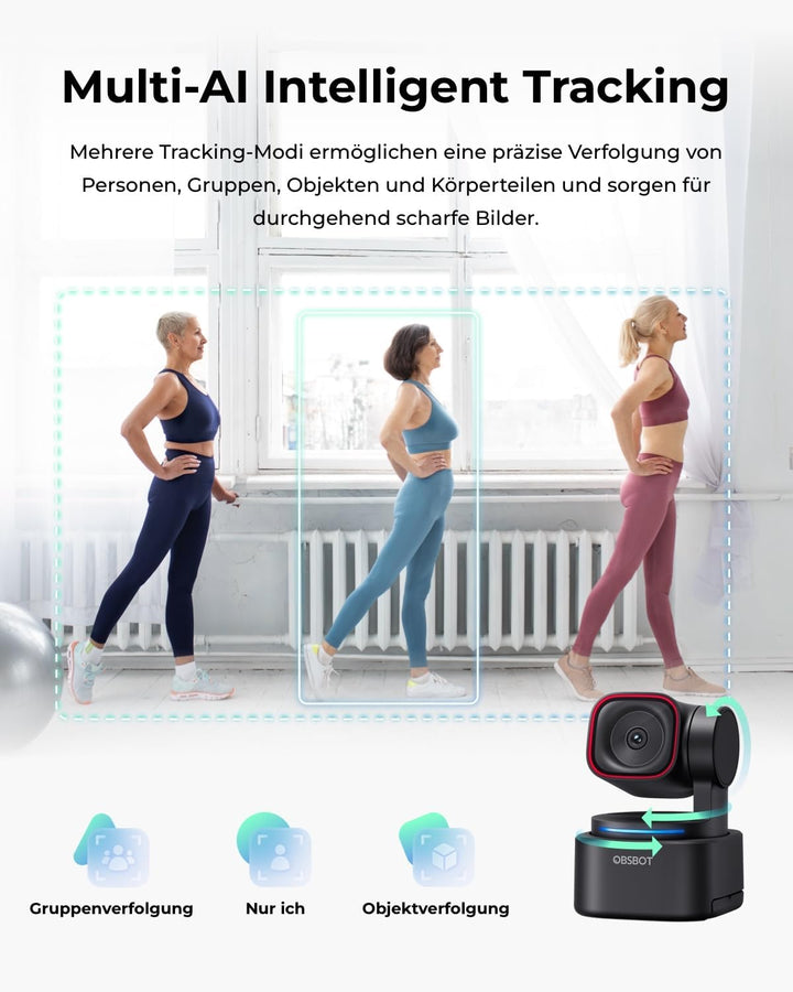 OBSBOT Tiny 3 Lite AI-Powered Spatial Audio 4K Webcam – Kompakte AI-Tracking-PTZ-Kamera mit 1/2"-Sen