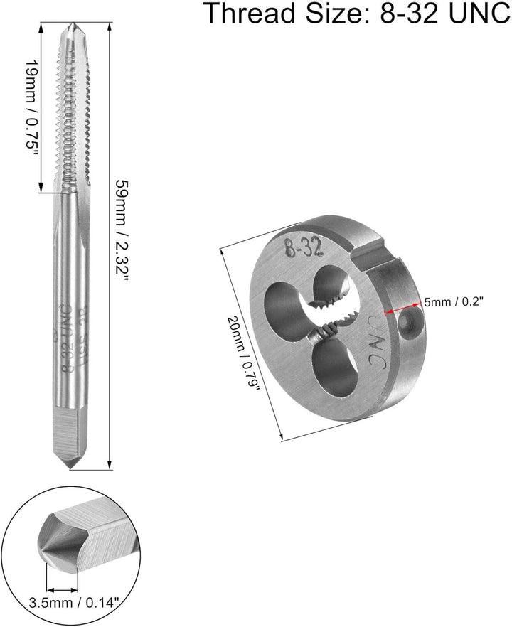 sourcing map 8-32 UNC Gewindeschneider Werkzeugsatz 20mm Rund Werkzeugschlüssel Hochgeschwindigkeits