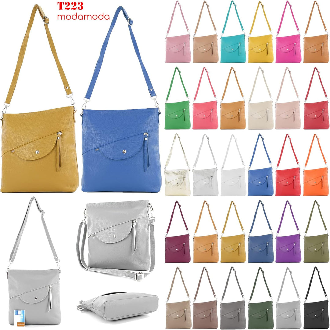 modamoda de - T223 - ital. Umhängetasche Schultertasche Medium aus Leder Camel, Camel