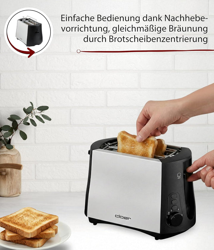 Cloer 3410 Toaster / 825 W / für 2 Toastscheiben / integrierter Brötchenaufsatz / Nachhebevorrichtun