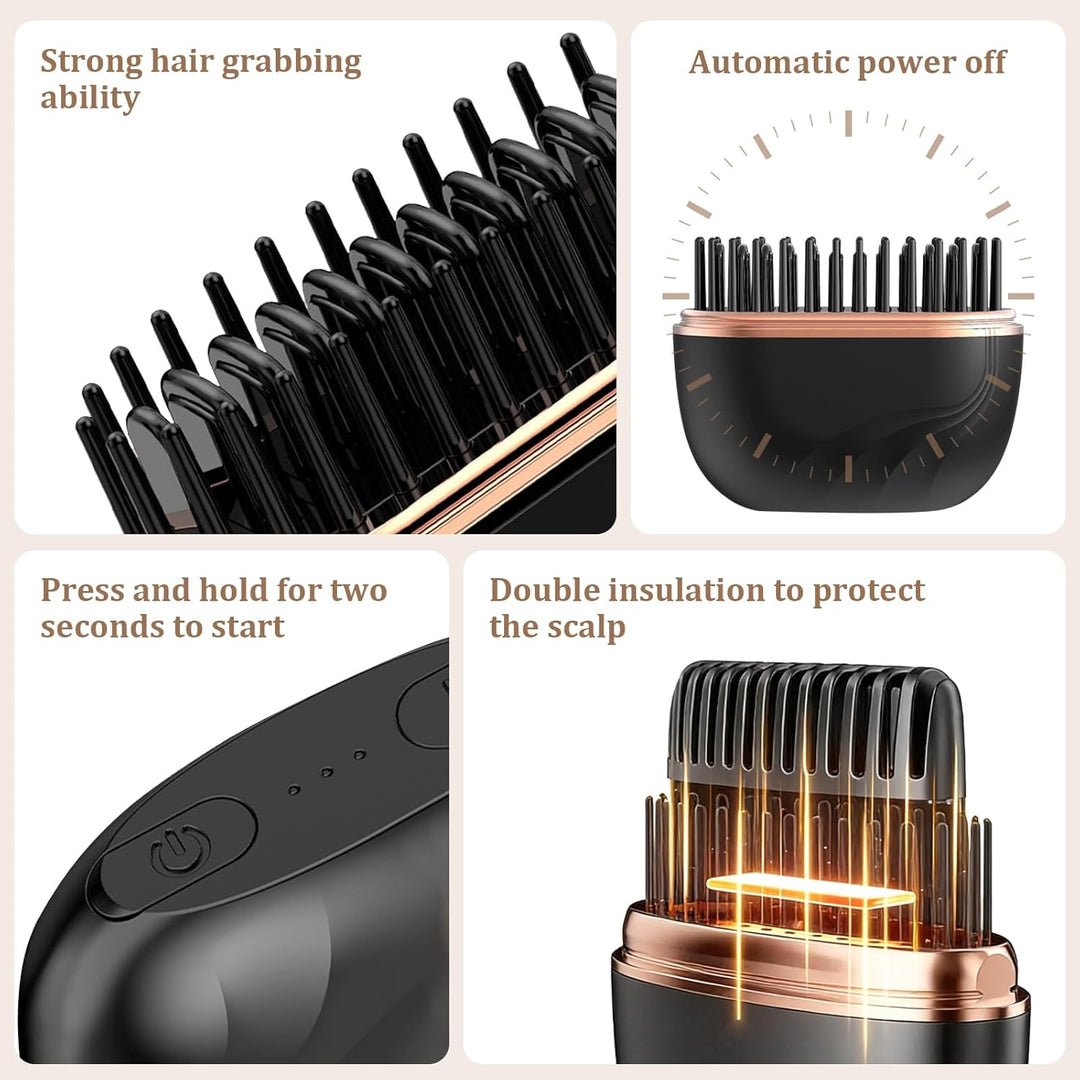 Mini Hair Straightener Brush,Tragbare Taschen-Glättbürste,2 in 1 Mini-Glätteisen Kabellos,Glättbürst