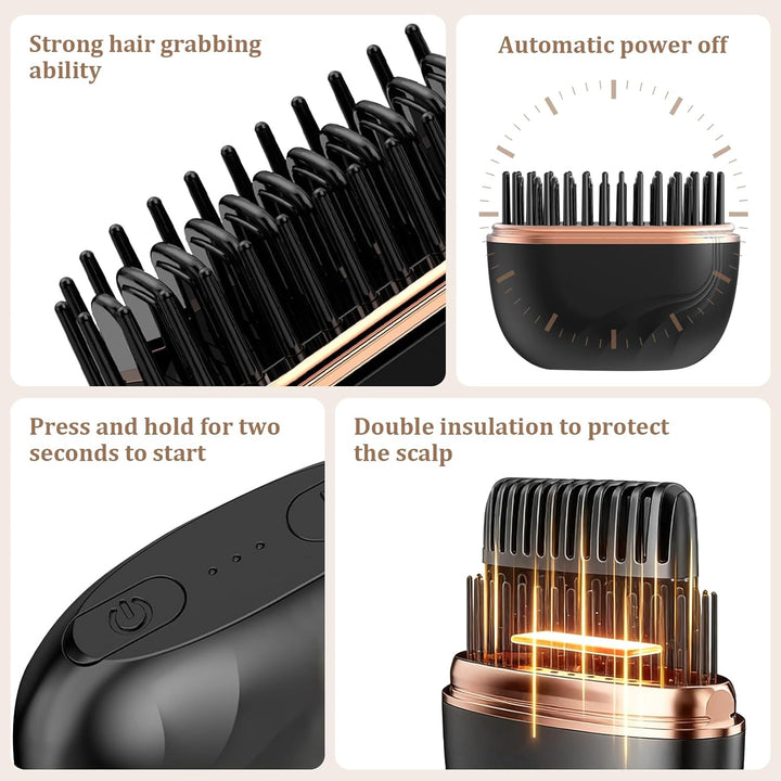 Mini Hair Straightener Brush,Tragbare Taschen-Glättbürste,2 in 1 Mini-Glätteisen Kabellos,Glättbürst