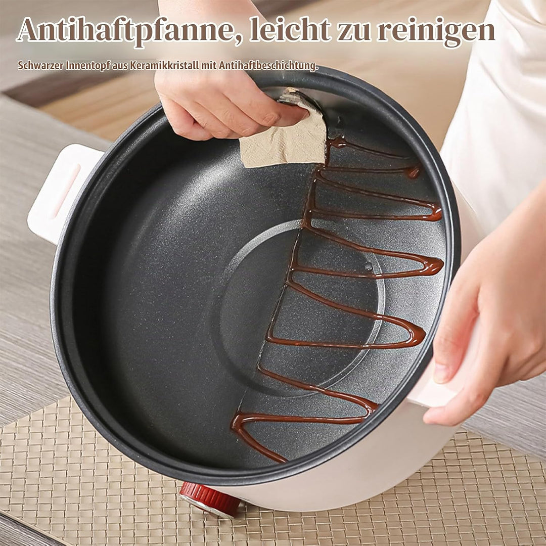 Hot Pot Elektrisch mit Dampfgarer, 4.6 L Tragbar Elektrischer Kochtopf 1000W, Multifunktionaler Hotp