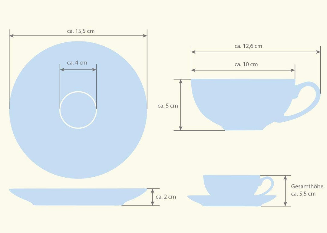 Buchensee Teetassen Set aus Fine Bone China Porzellan. 2 Teetassen je 150ml und 2 Unterteller in fei