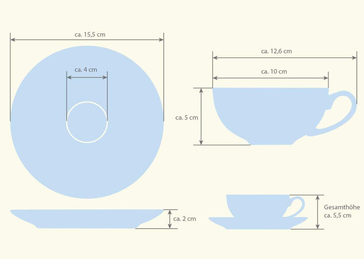 Buchensee Teetassen Set aus Fine Bone China Porzellan. 2 Teetassen je 150ml und 2 Unterteller in fei
