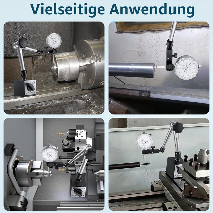 Mechanische Messuhr 0–20 mm Set mit Magnetstativ, Präzisions-Magnetfuss 80 kg, Universal-Messuhrhalt
