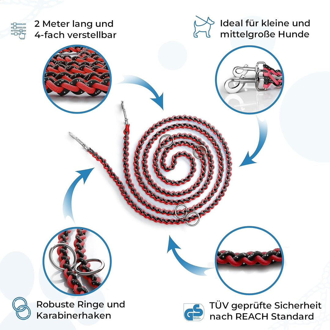 Testnote: Sehr gut - Hundeleine reflektierend I 2m, verstellbar, wetterfest & reissfest bis 250 kg I