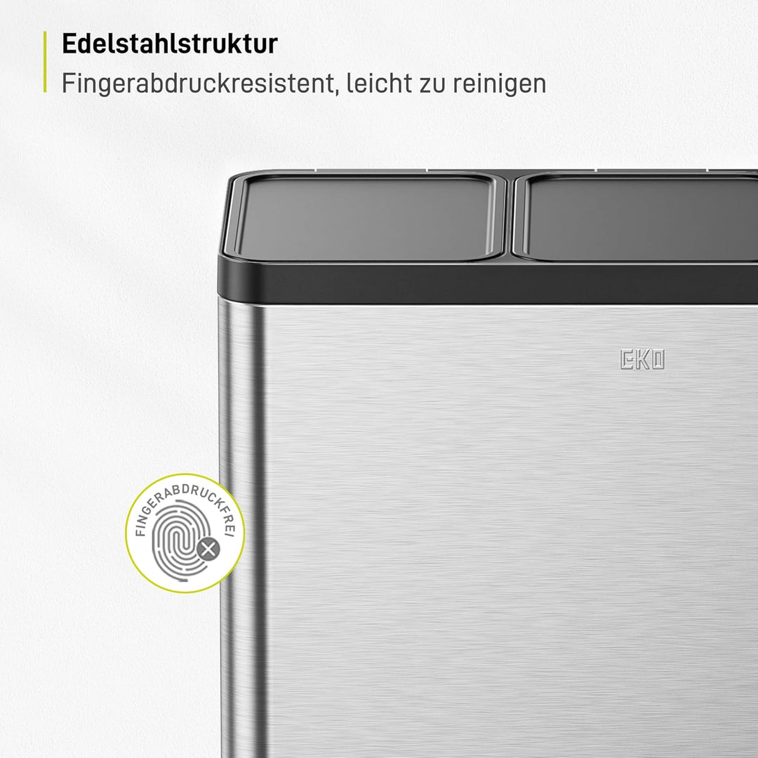 EKO Essential Mülleimer 3 Fächer, 3 x 20 L, Mülltrennsystem Küche, inklusive 20 Müllbeutel, Tretmüll