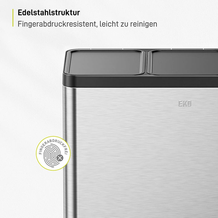 EKO Essential Mülleimer 3 Fächer, 3 x 20 L, Mülltrennsystem Küche, inklusive 20 Müllbeutel, Tretmüll