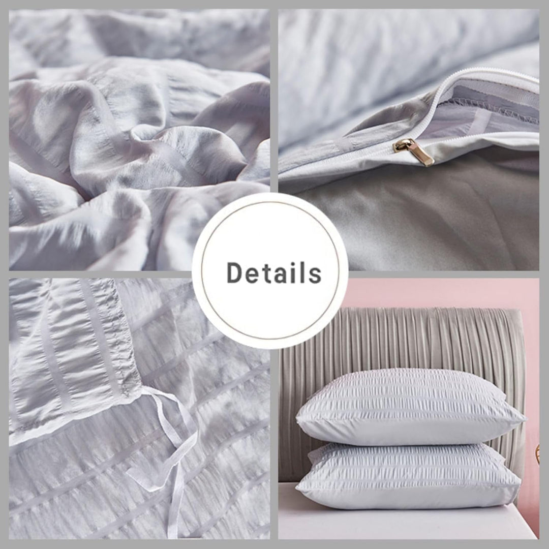 Freyamy Seersucker Bettwäsche 135x200cm 2teilig Hellgrau Geprägt Streifen Strukturiert Bettwaren-Set