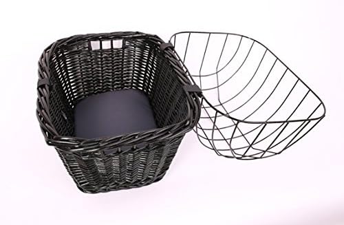 Tigana - Hundefahrradkorb für Gepäckträger aus Weide mit Gitter 44 x 34 cm Eckig Schwarz (S-S) (mit