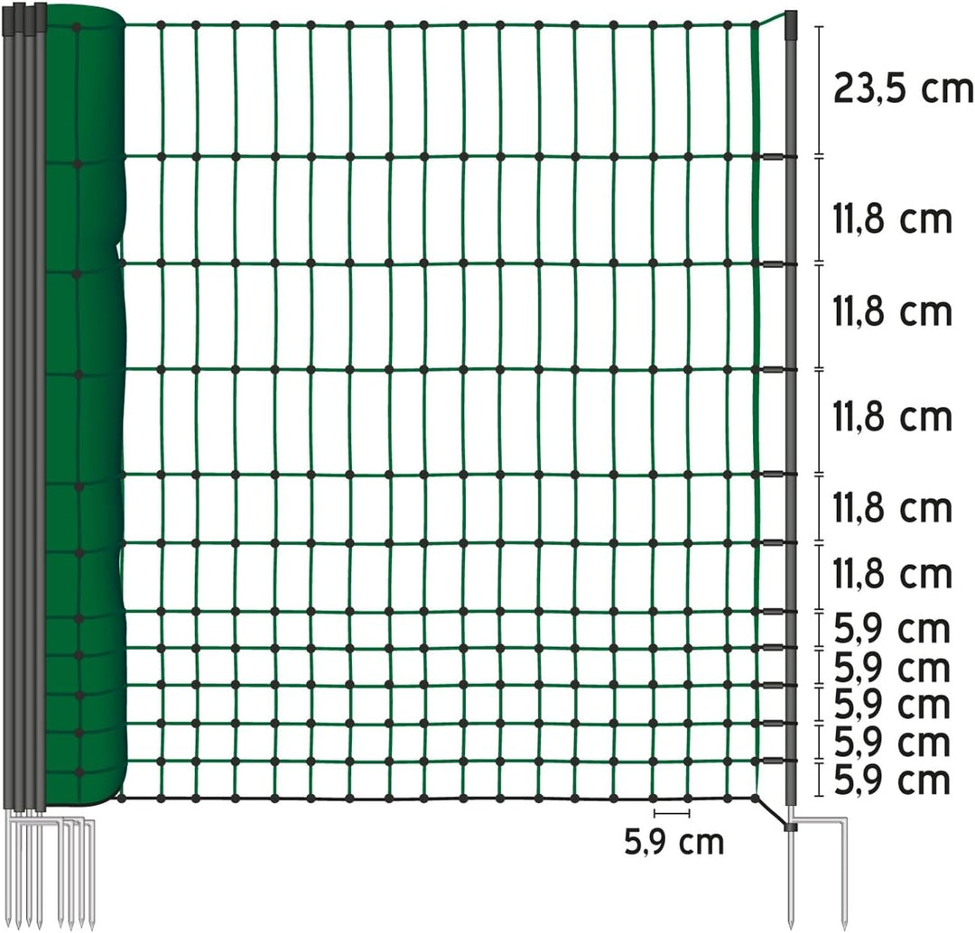 Kerbl 292219 Geflügelnetz 25 m, 112 cm Doppelspitze, ohne Strom, grün, 25 m