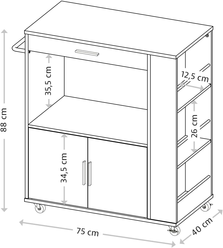 Kesper | Küchenwagen, Material: FSC-zertifizierte Faserplatte, Masse: B: 75 x H: 88 x T:40cm, Farbe:
