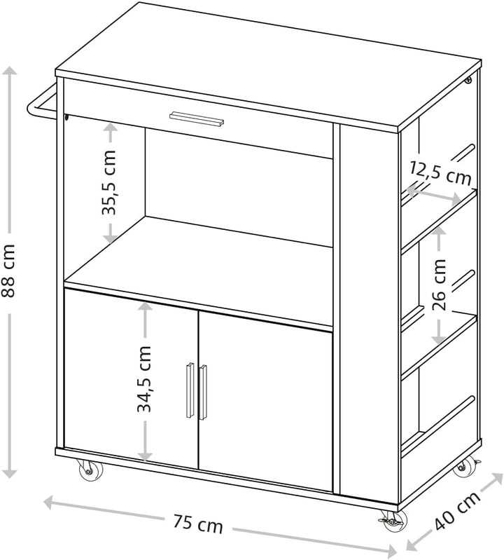 Kesper | Küchenwagen, Material: FSC-zertifizierte Faserplatte, Masse: B: 75 x H: 88 x T:40cm, Farbe: