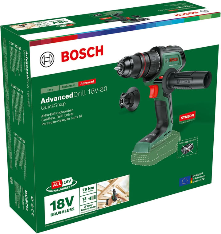 Bosch Akku-Bohrschrauber AdvancedDrill 18V-80 QuickSnap (zum Bohren und Schrauben; 18V System; bürst