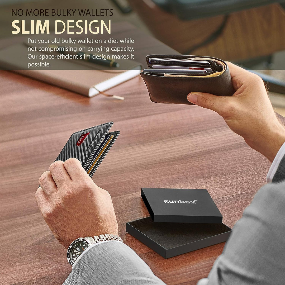 RUNBOX Top Layer Echtes Rindsleder Geldbörse für Herren Slim Mens Wallet-Money Clip RFID Wallet-Gift