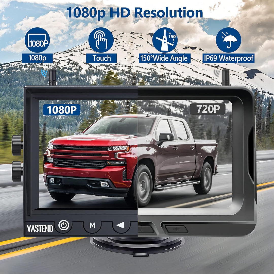 Kabellos Rückfahrkamera Set HD 1080P 7'' Monitor & IP69 wasserdichte Backup Kamera Stabile Digitale