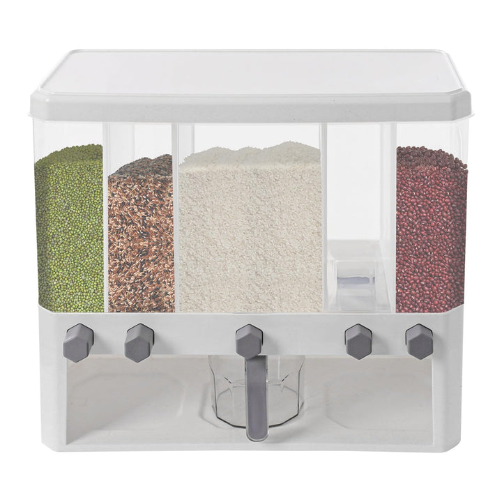 Reis Dispenser transparent 15kg Getreidedispenser 5 Fächer Reisbehälter mit Messbecher Reisspeicher