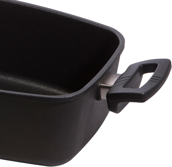 Eurolux Guss-Bräter Set mit Glasdeckel (Edelstahlrand) 33 x 22 cm - kleiner ofenfester Universal-Mul