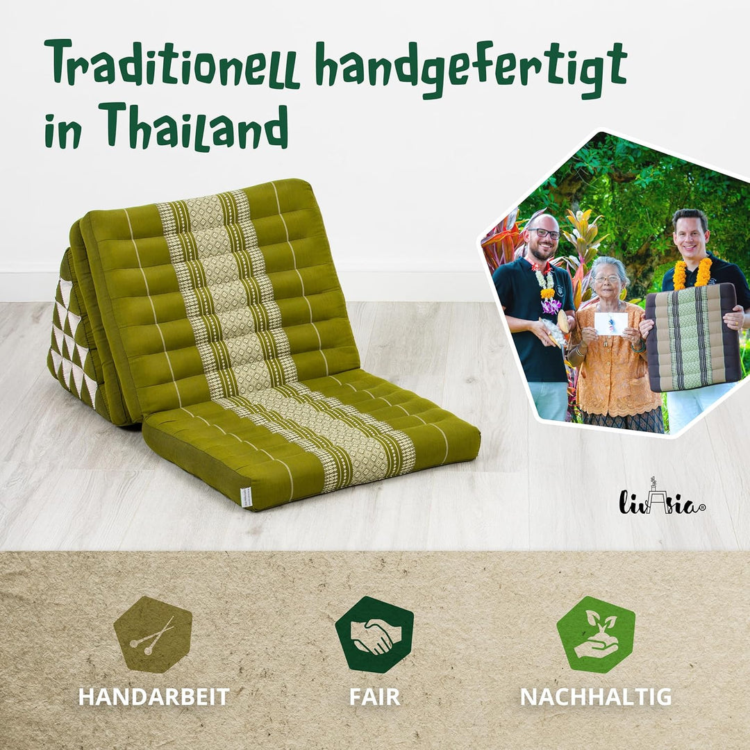 livasia Thaikissen 3 Auflagen extrahoch - 185x55x8cm - Dreieckskissen mit Klappmatratze, Kapok, Jumb