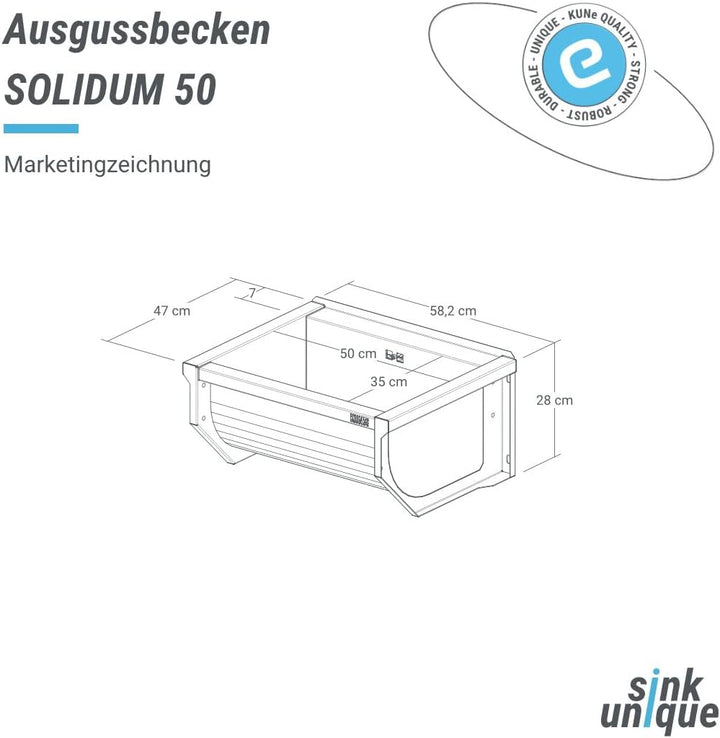 KUNe SOLIDUM 50 - Ausgussbecken Edelstahl zur Wandmontage - Aussenmasse 58 x 47 x 28 (BxTxH) cm 58.2